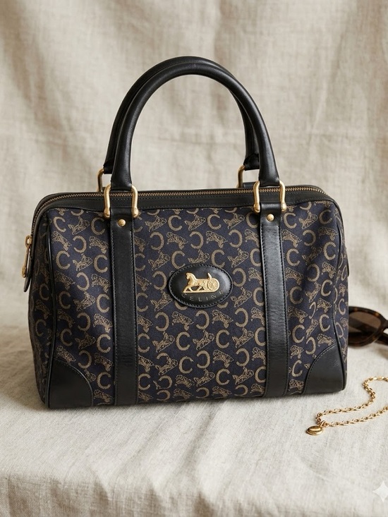Celine Handbags - CELINE Navy Blue Boston Bag -  Rare Vintage Iconic Monogram!